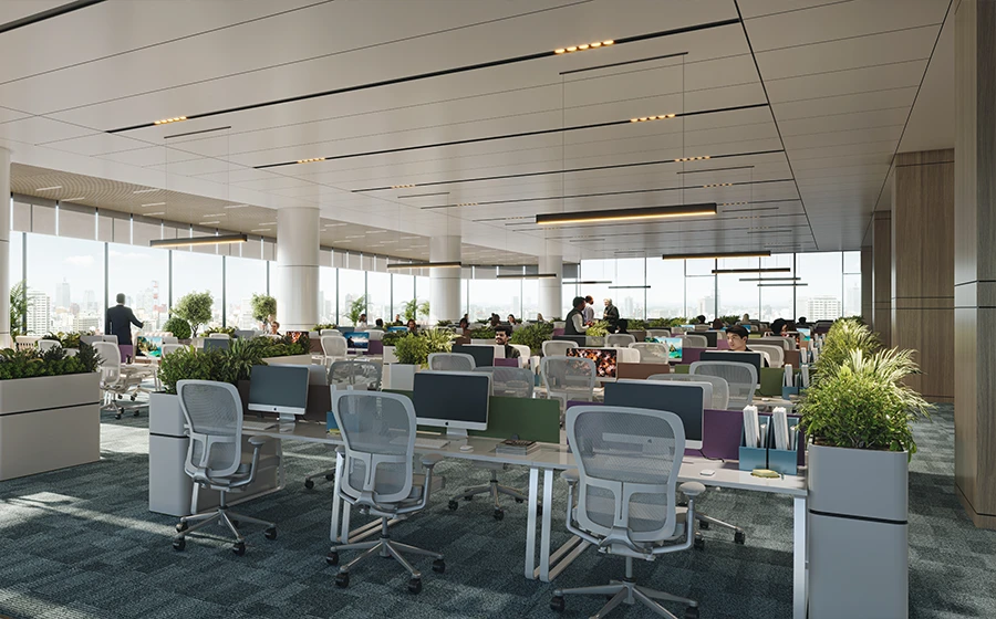Office interiors with maximum natural light at Reach Airia Corporate Tower